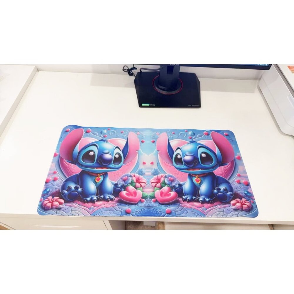 Large Extended Desk Mouse Pad with Cute Cartoon Blue Character Pattern